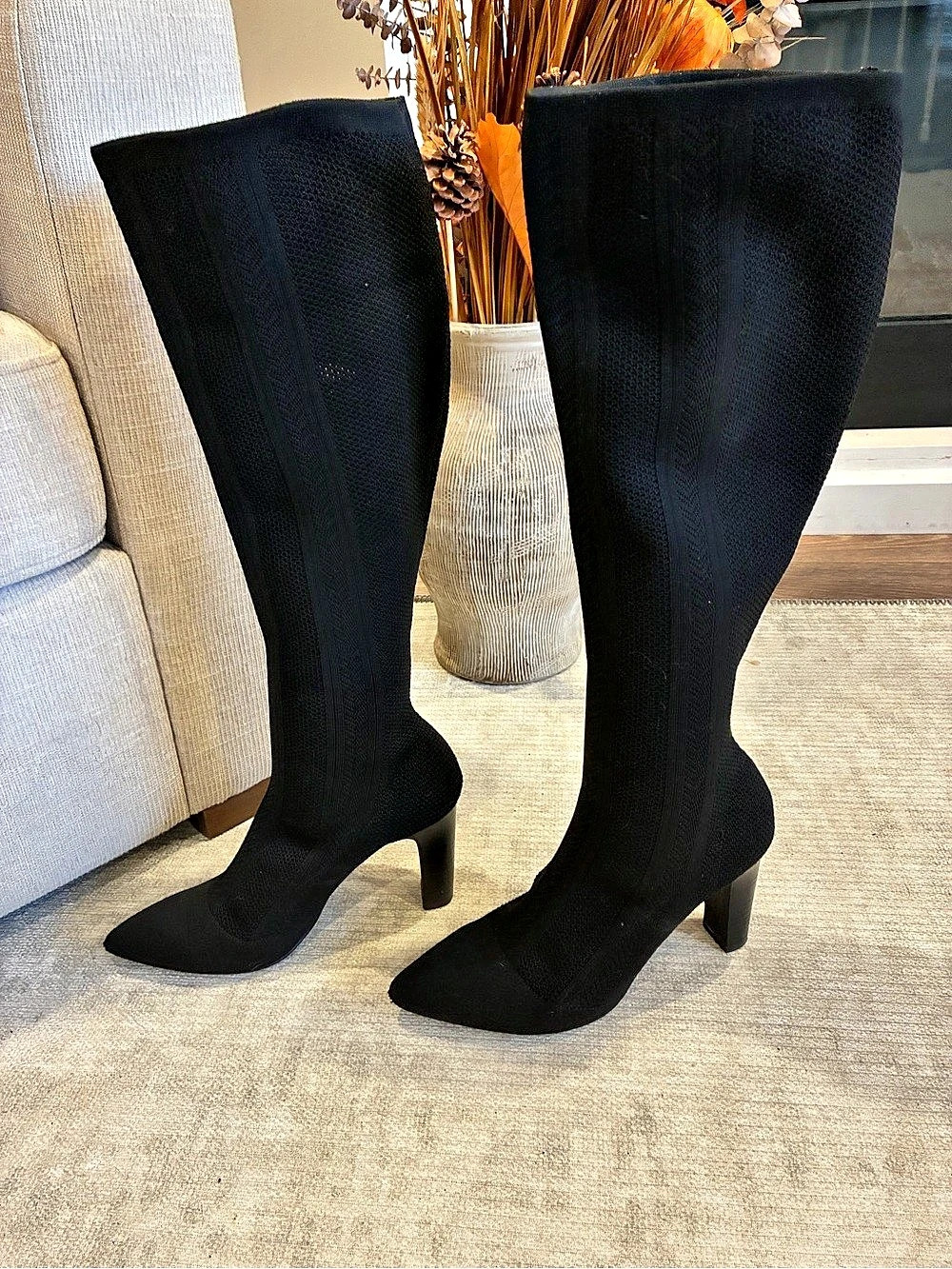 Charles David 56Black Knit Heeled Boots